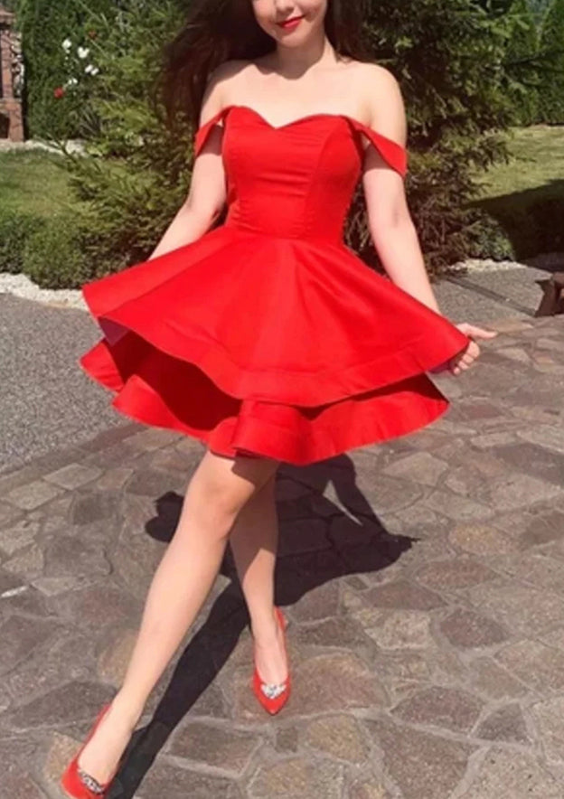 TingPo Wholesale Satin Off-the-Shoulder Mini A-line Homecoming Dress